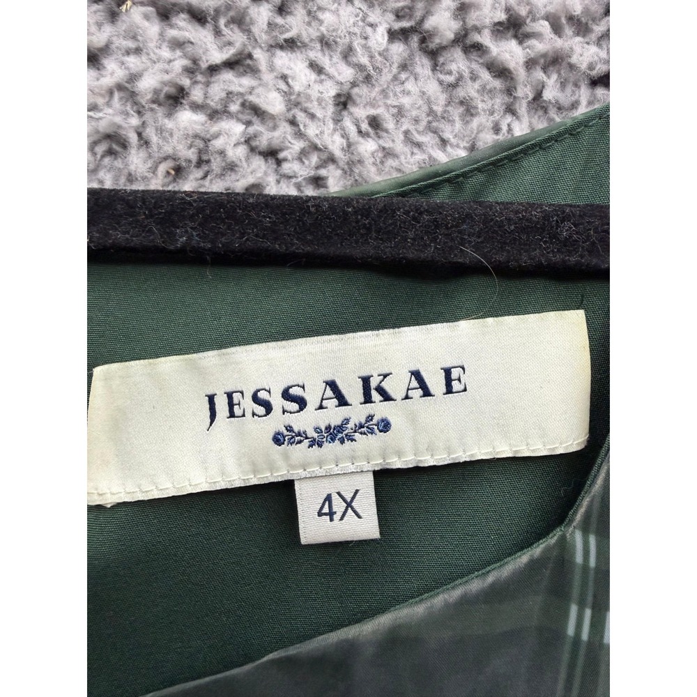 Jessakae Puff-Sleeve Cordelia Maxi Dress Green Plaid Womens Plus Size 4X - Picture 7 of 14